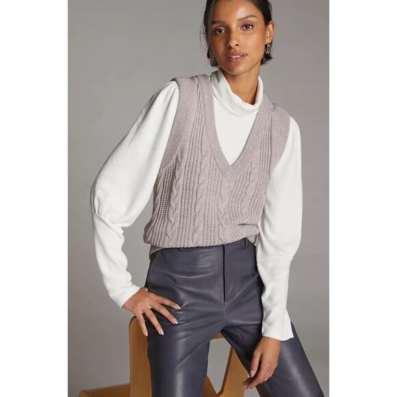 NEW Anthropologie Puff-Sleeved Ivory Turtleneck Top - Medium - Picture 1 of 6